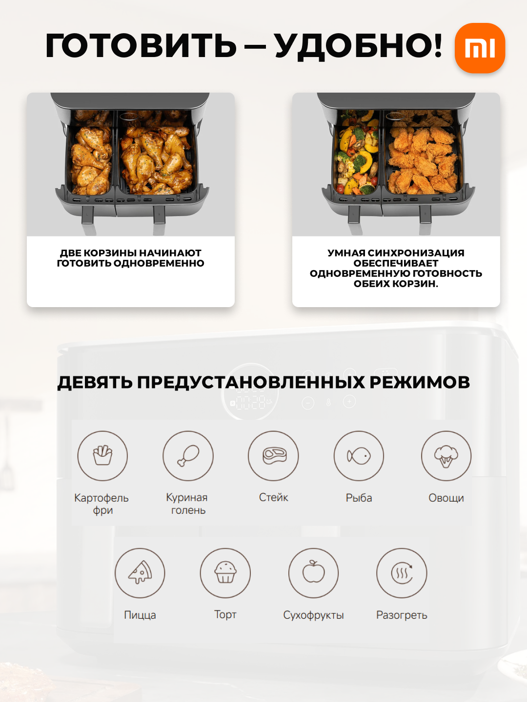 Аэрогриль фритюрница Xiaomi Dual Zone Air Fryer 10L Global
