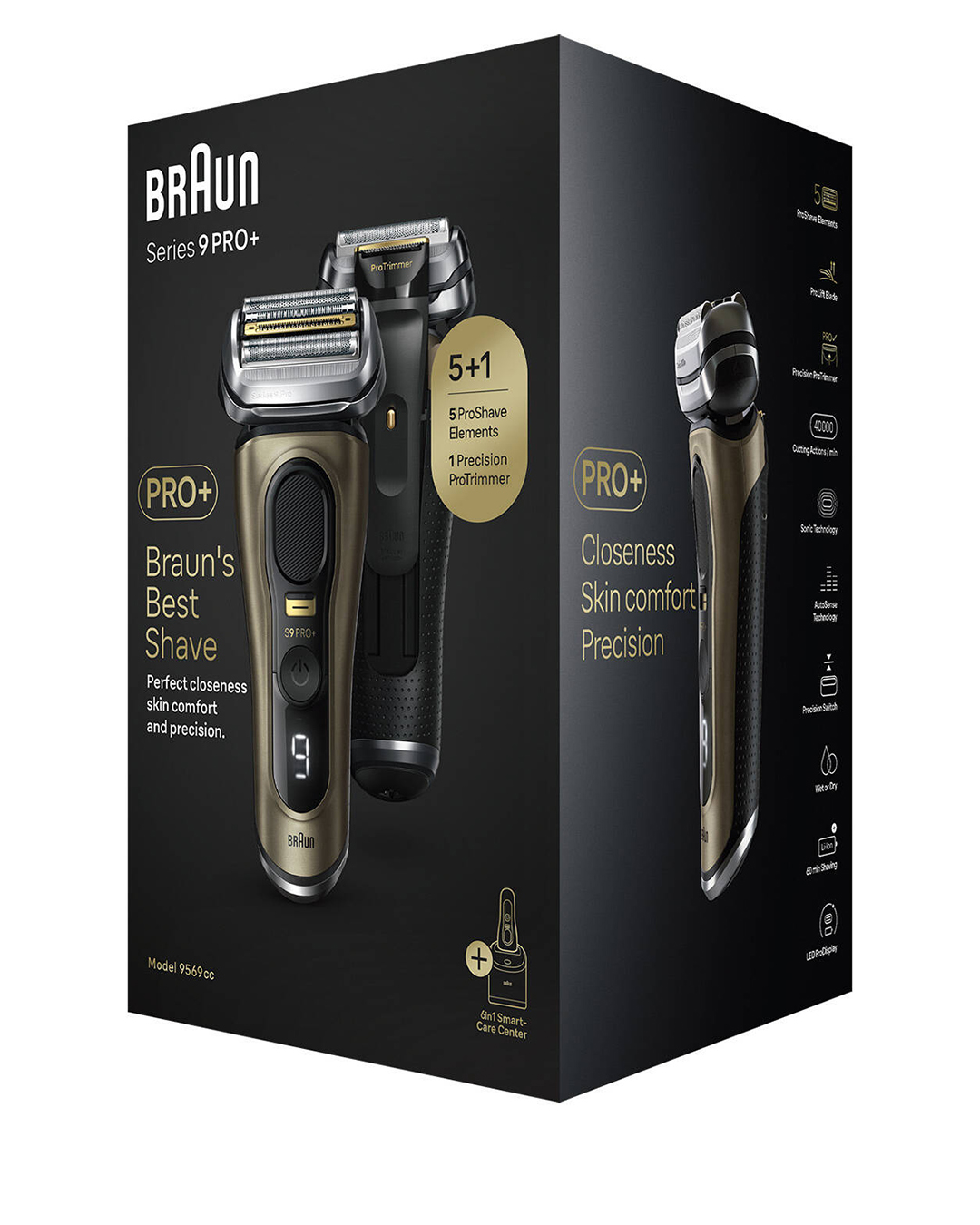 Электробритва Braun Series 9 Pro+ 9569cc с центральным блоком SmartCare 6-в-1 и дорожным футляром.